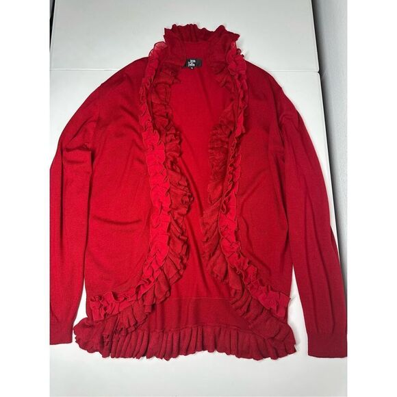 Jean Delfin Women’s Bohemian Red Rushed Trim Open Front Cardigan Sz EU T5/ XL US - Picture 8 of 16